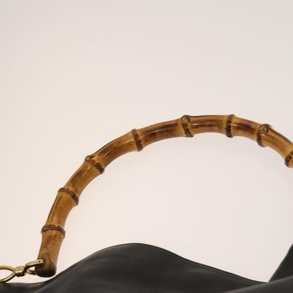 GUCCI Bamboo Hand Bag Leather Black Gold 001 001 - Picture 8 of 16